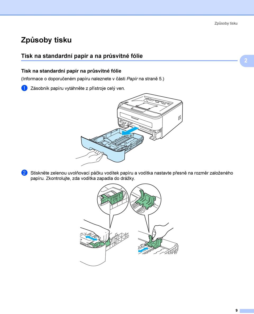 ) a Zásobník papíru vytáhněte z přístroje celý ven.