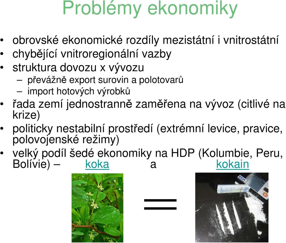 zemí jednostranně zaměřena na vývoz (citlivé na krize) politicky nestabilní prostředí (extrémní