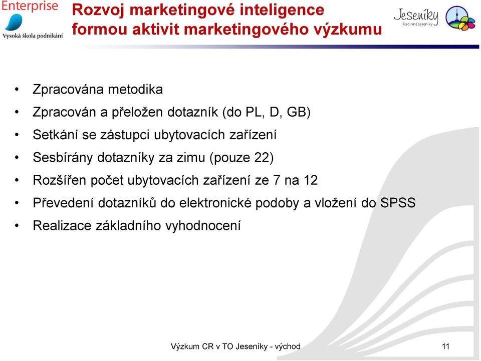 Sesbírány dotazníky za zimu (pouze 22) Rozšířen počet ubytovacích zařízení ze 7 na 12