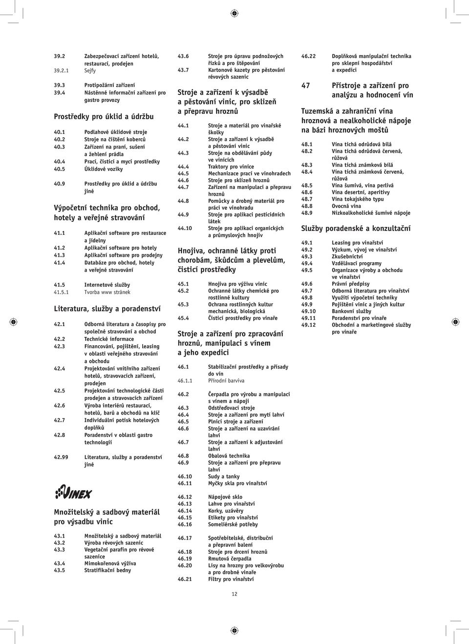 9 Prostředky pro úklid a údržbu Výpočetní technika pro obchod, hotely a veřejné stravování 41.1 Aplikační software pro restaurace a jídelny 41.2 Aplikační software pro hotely 41.
