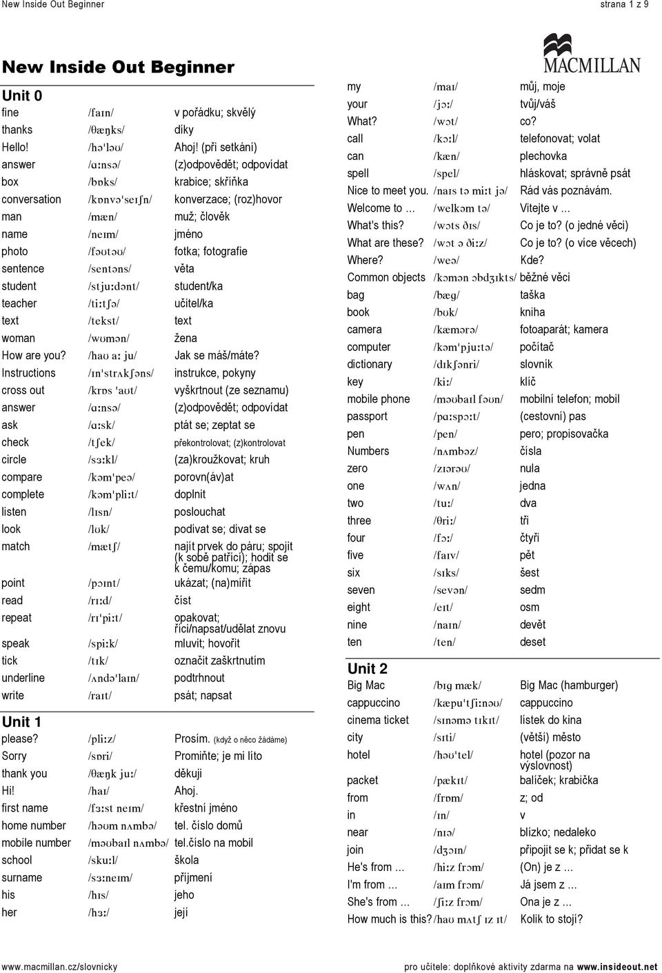 fotka; fotografie sentence LëÉåí]åëL= věta student LëíàìWÇ]åíL= student/ka teacher LíáWíp]L= učitel/ka text LíÉâëíL= text woman Lïrã]åL= žena How are you? LÜ~r=~W=àìL= Jak se máš/máte?