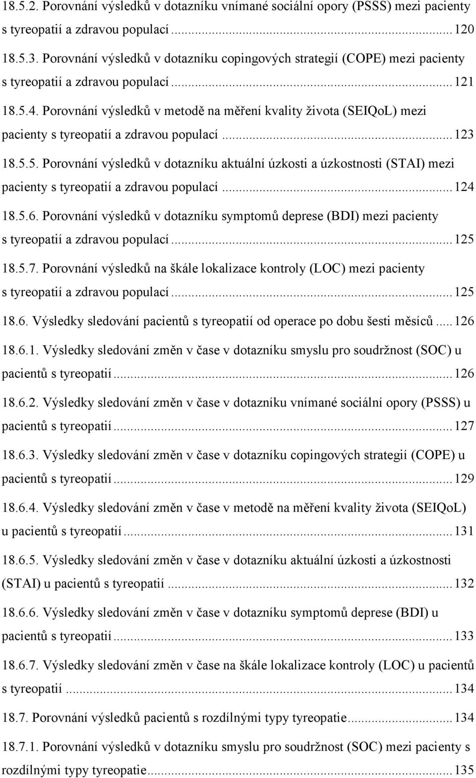 Porovnání výsledků v metodě na měření kvality života (SEIQoL) mezi pacienty s tyreopatií a zdravou populací... 123 18.5.