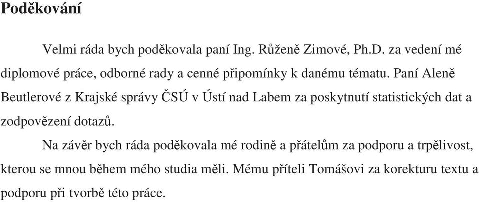 Paní Alen Beutlerové z Krajské správy SÚ v Ústí nad Labem za poskytnutí statistických dat a zodpovzení