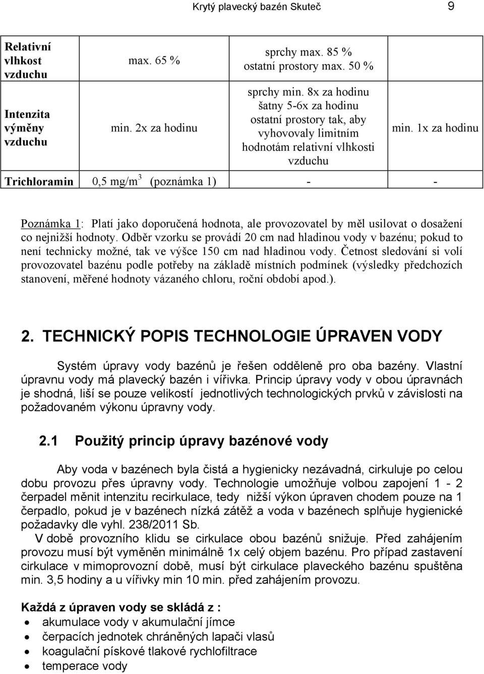 1x za hodinu Trichloramin 0,5 mg/m 3 (poznámka 1) - - Poznámka 1: Platí jako doporučená hodnota, ale provozovatel by měl usilovat o dosažení co nejnižší hodnoty.