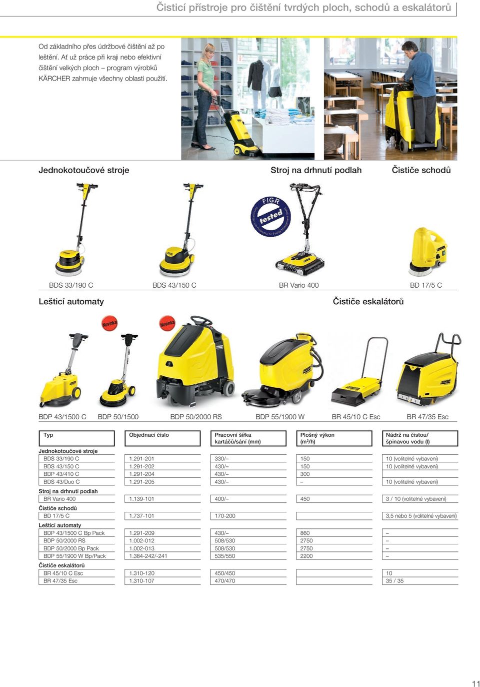 Jednokotoučové stroje Stroj na drhnutí podlah Čističe schodů BDS 33/190 C BDS 43/150 C BR Vario 400 BD 17/5 C Lešticí automaty Čističe eskalátorů BDP 43/1500 C BDP 50/1500 BDP 50/2000 RS BDP 55/1900