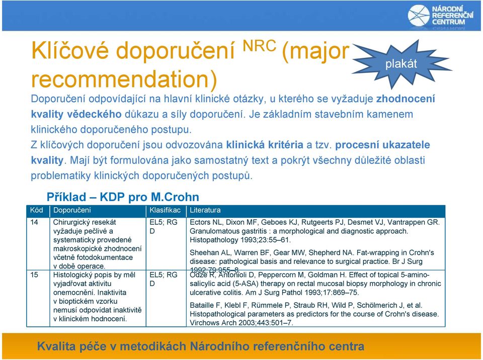 Mají být formulována jako samostatný text a pokrýt všechny důležité oblasti problematiky klinických doporučených postupů. Příklad KDP pro M.