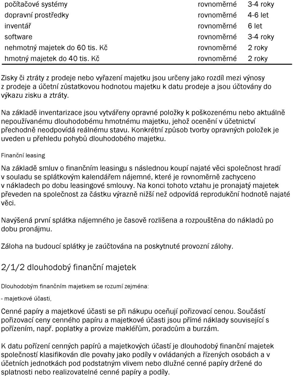 Kč rovnoměrné 2 roky Zisky či ztráty z prodeje nebo vyřazení majetku jsou určeny jako rozdíl mezi výnosy z prodeje a účetní zůstatkovou hodnotou majetku k datu prodeje a jsou účtovány do výkazu zisku