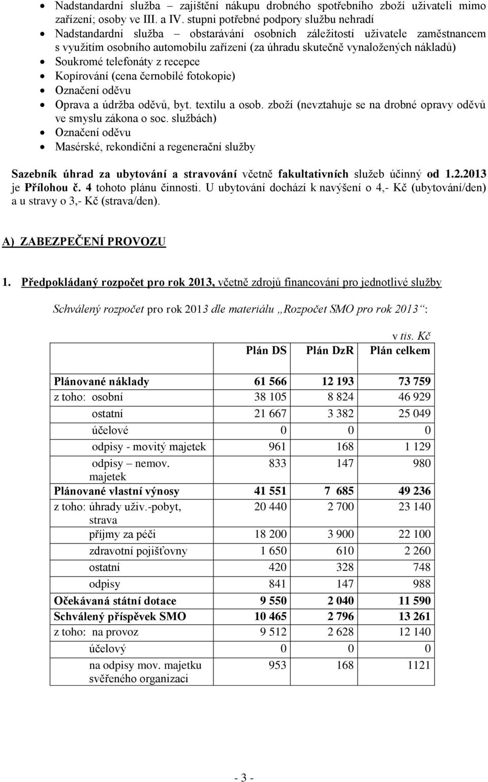 Soukromé telefonáty z recepce Kopírování (cena černobílé fotokopie) Označení oděvu Oprava a údržba oděvů, byt. textilu a osob. zboží (nevztahuje se na drobné opravy oděvů ve smyslu zákona o soc.