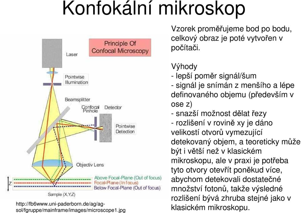 jpg Výhody - lepší poměr signál/šum - signál je snímán z menšího a lépe definovaného objemu (především v ose z) - snazší možnost dělat řezy - rozlišení v