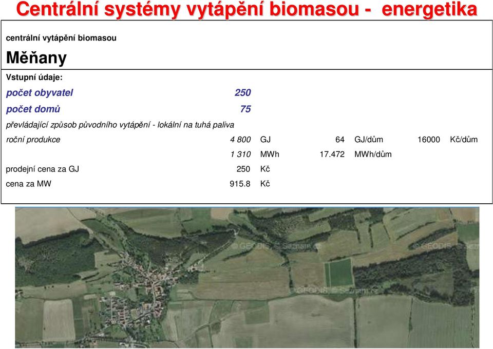 původního vytápění - lokální na tuhá paliva roční produkce 4 800 GJ 64 GJ/dům