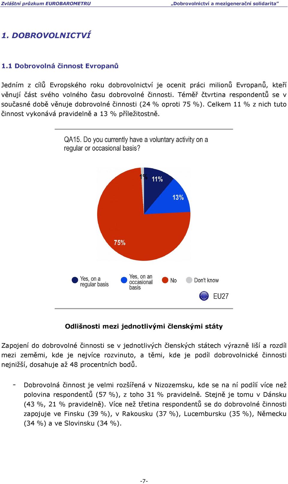 Odlišnosti mezi jednotlivými členskými státy Zapojení do dobrovolné činnosti se v jednotlivých členských státech výrazně liší a rozdíl mezi zeměmi, kde je nejvíce rozvinuto, a těmi, kde je podíl