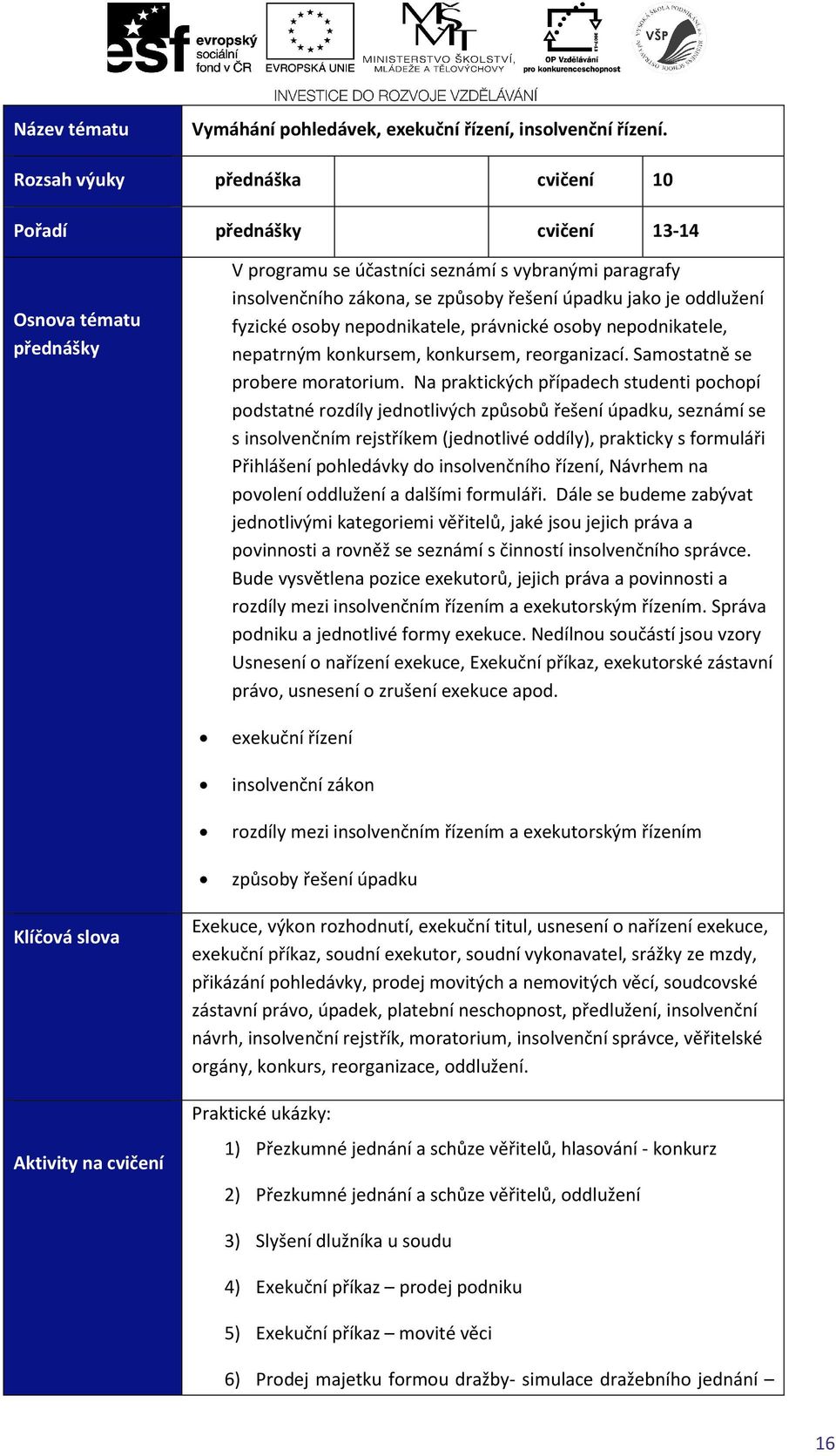 osoby nepodnikatele, právnické osoby nepodnikatele, nepatrným konkursem, konkursem, reorganizací. Samostatně se probere moratorium.