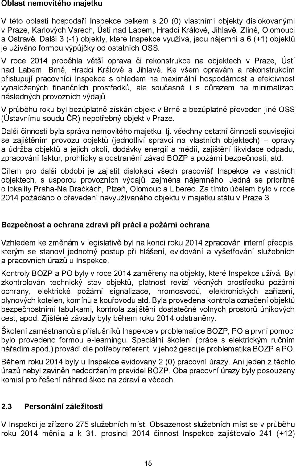 V roce 2014 proběhla větší oprava či rekonstrukce na objektech v Praze, Ústí nad Labem, Brně, Hradci Králové a Jihlavě.