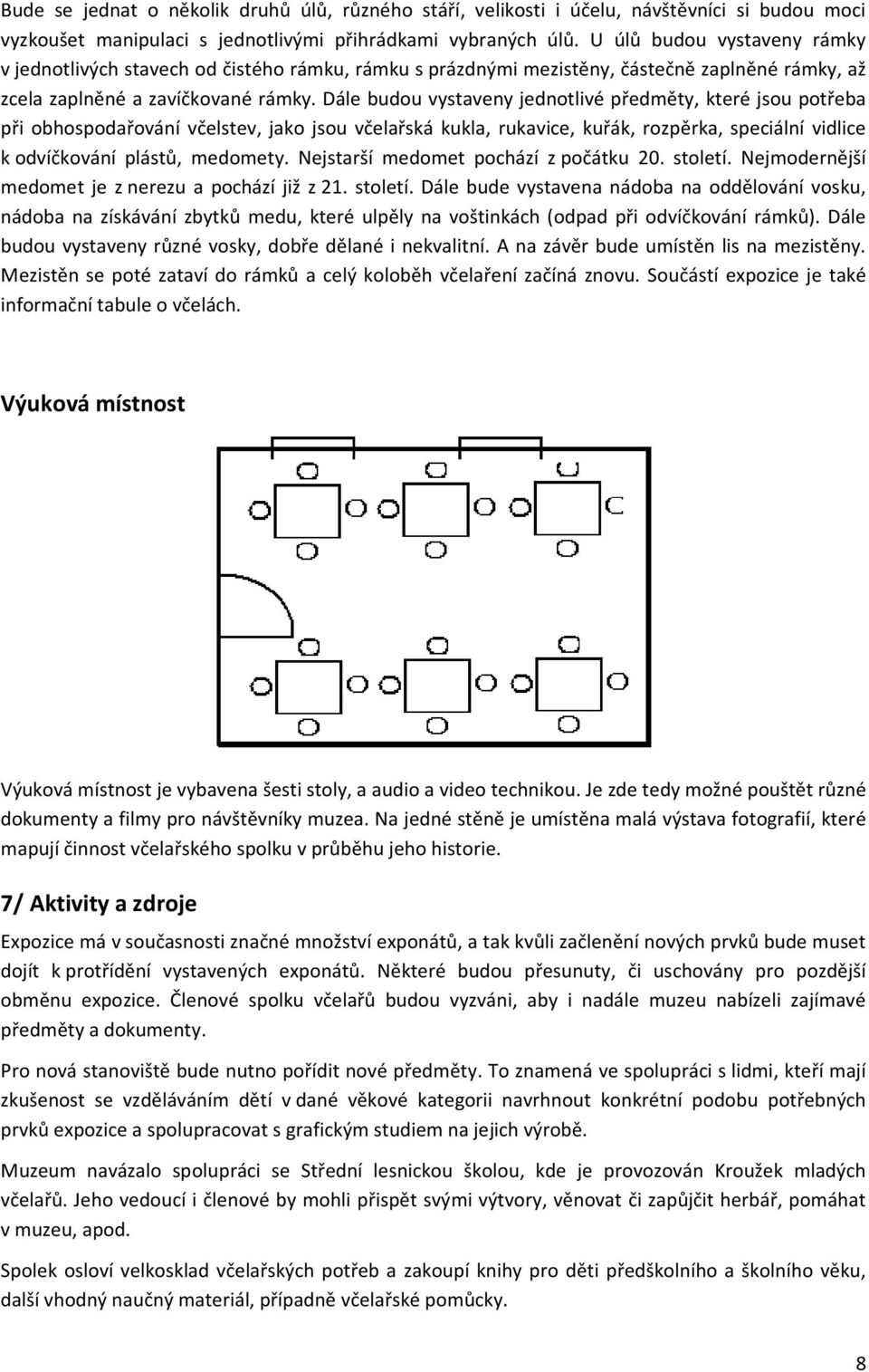 Dále budou vystaveny jednotlivé předměty, které jsou potřeba při obhospodařování včelstev, jako jsou včelařská kukla, rukavice, kuřák, rozpěrka, speciální vidlice k odvíčkování plástů, medomety.