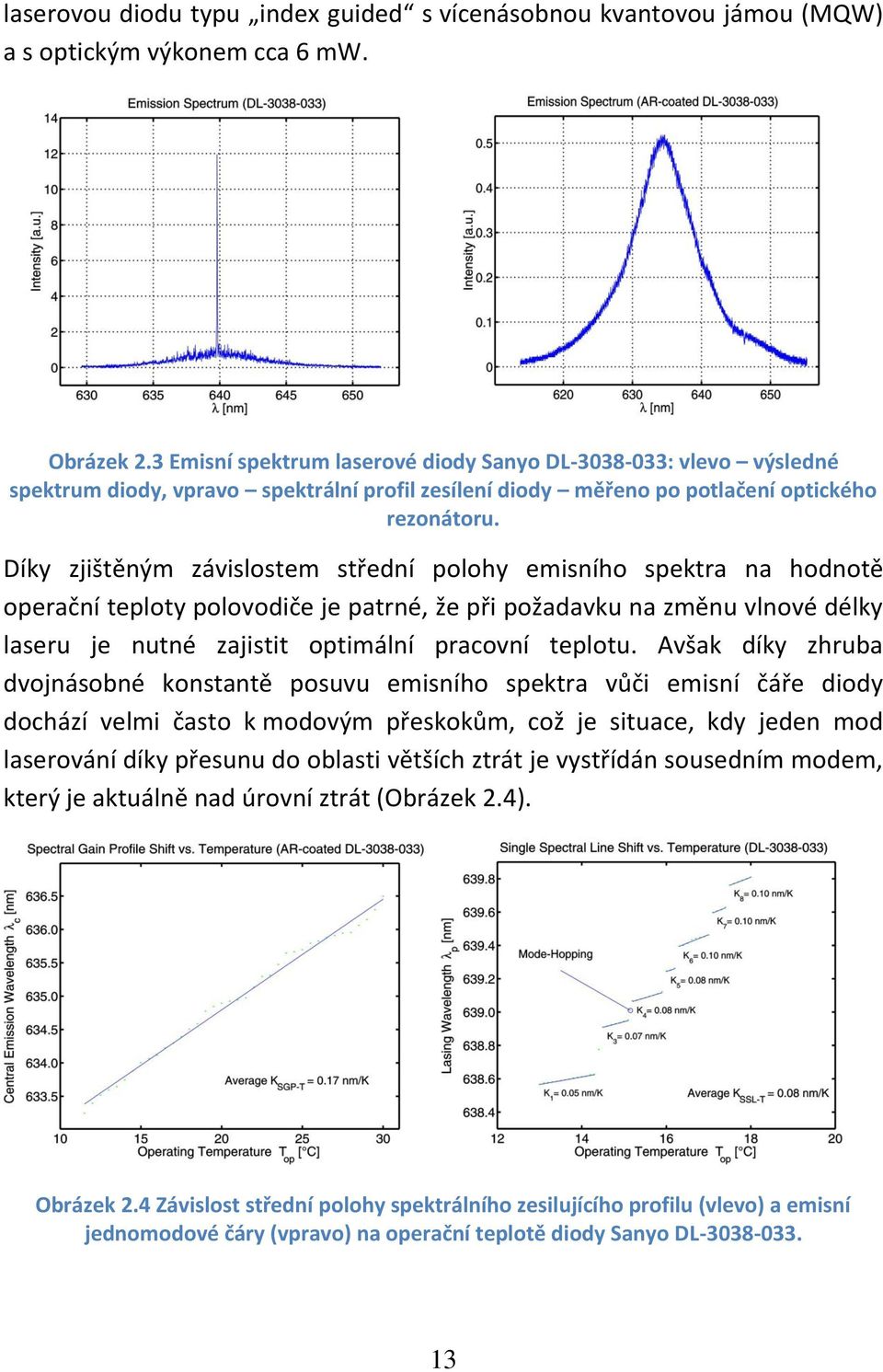 Díky zjištěným závislostem střední polohy emisního spektra na hodnotě operační teploty polovodiče je patrné, že při požadavku na změnu vlnové délky laseru je nutné zajistit optimální pracovní teplotu.