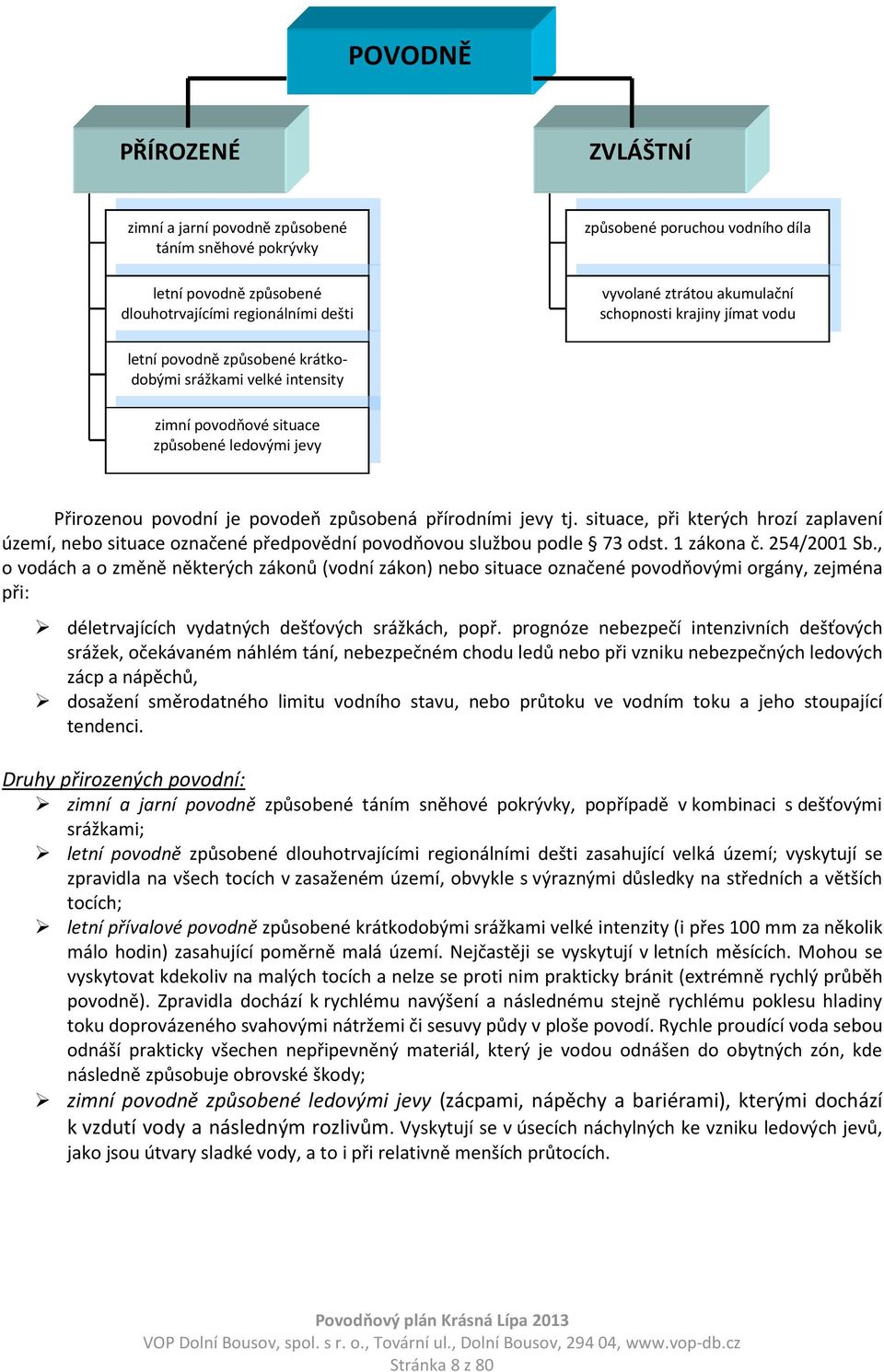přírodními jevy tj. situace, při kterých hrozí zaplavení území, nebo situace označené předpovědní povodňovou službou podle 73 odst. 1 zákona č. 254/2001 Sb.