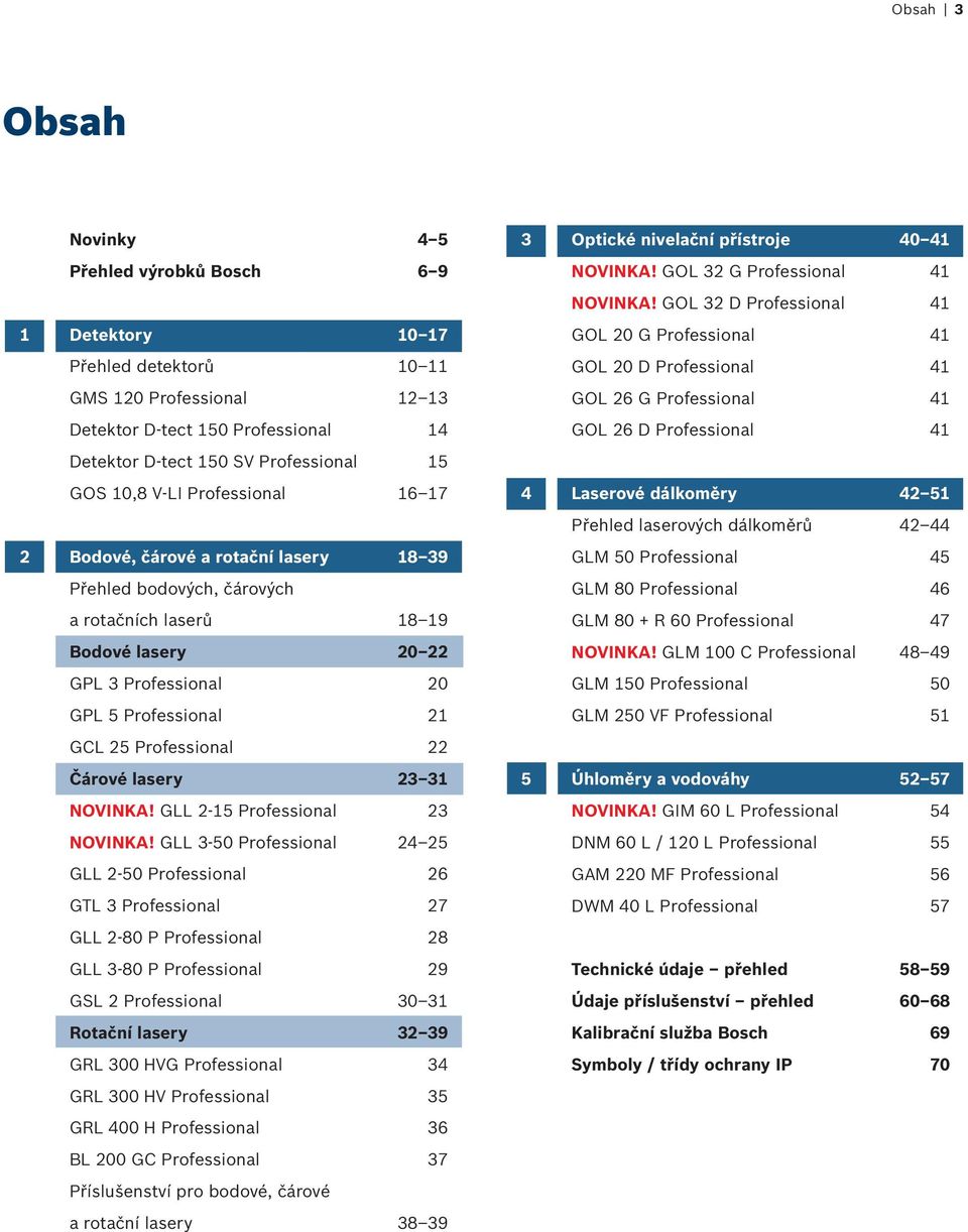 GLL 3-50 24 25 GLL 2-50 26 GTL 3 27 GLL 2-80 P 28 GLL 3-80 P 29 GSL 2 30 31 Rotační lasery 32 39 GRL 300 HVG 34 GRL 300 HV 35 GRL 400 H 36 BL 200 GC 37 Příslušenství pro bodové, čárové a rotační