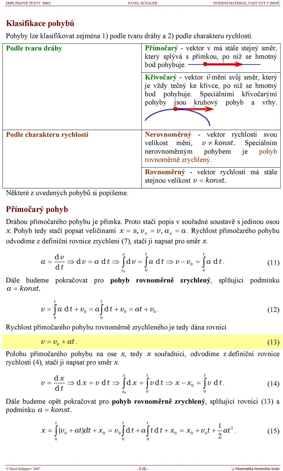 Speciálními křiočrými pohyby jsou kruhoý pohyb rhy. Podle chrkeru rychlosi Někeré z uedených pohybů si popíšeme. Neronoměrný - ekor rychlosi sou elikos mění, kons.