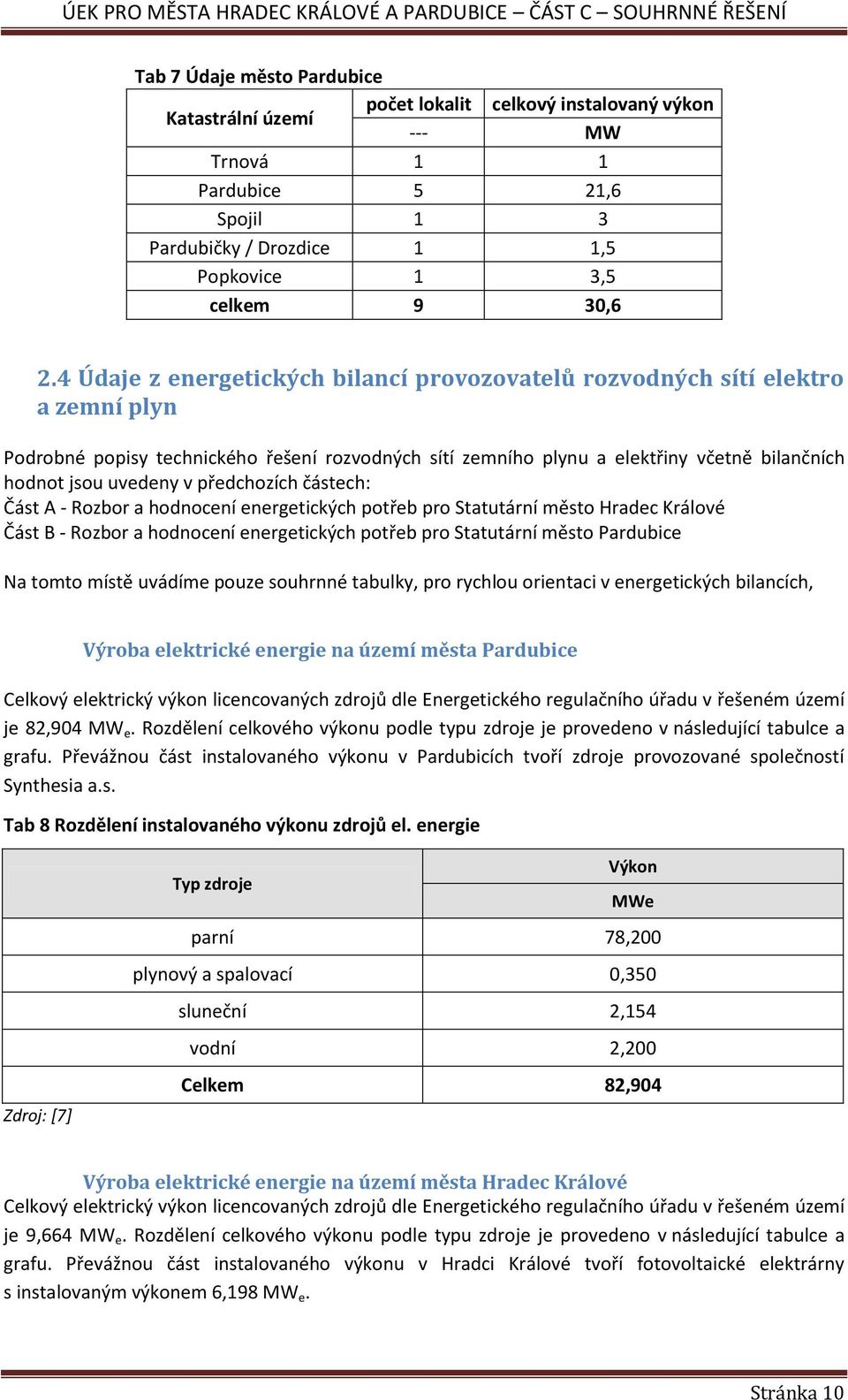 předchozích částech: Část A - Rozbor a hodnocení energetických potřeb pro Statutární město Hradec Králové Část B - Rozbor a hodnocení energetických potřeb pro Statutární město Pardubice Na tomto