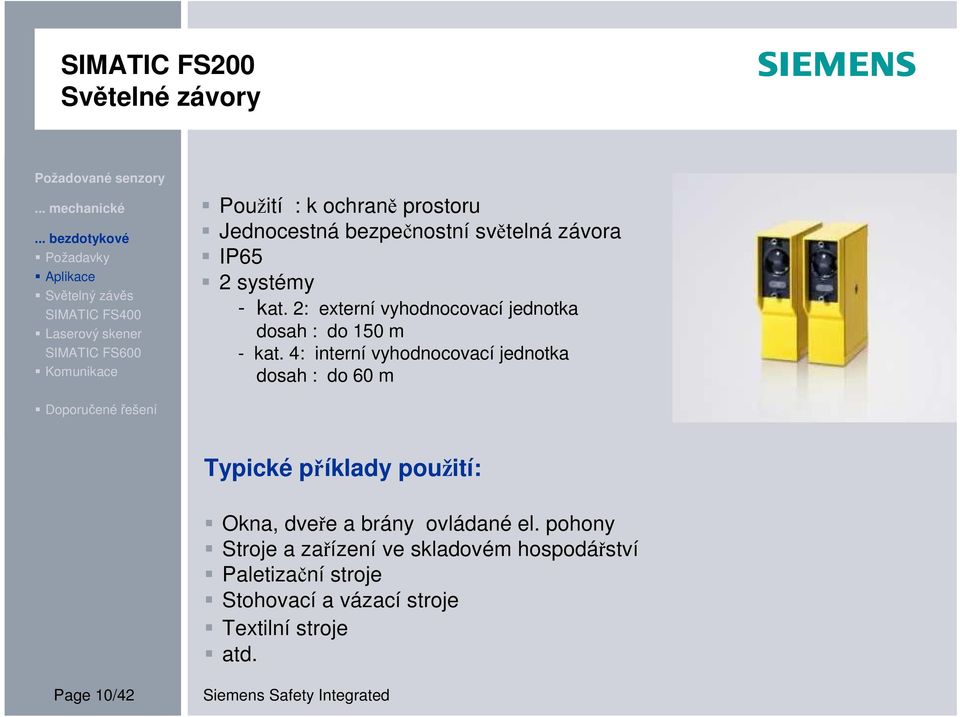 4: interní vyhodnocovací jednotka dosah : do 60 m Typické příklady použití: Okna, dveře a brány