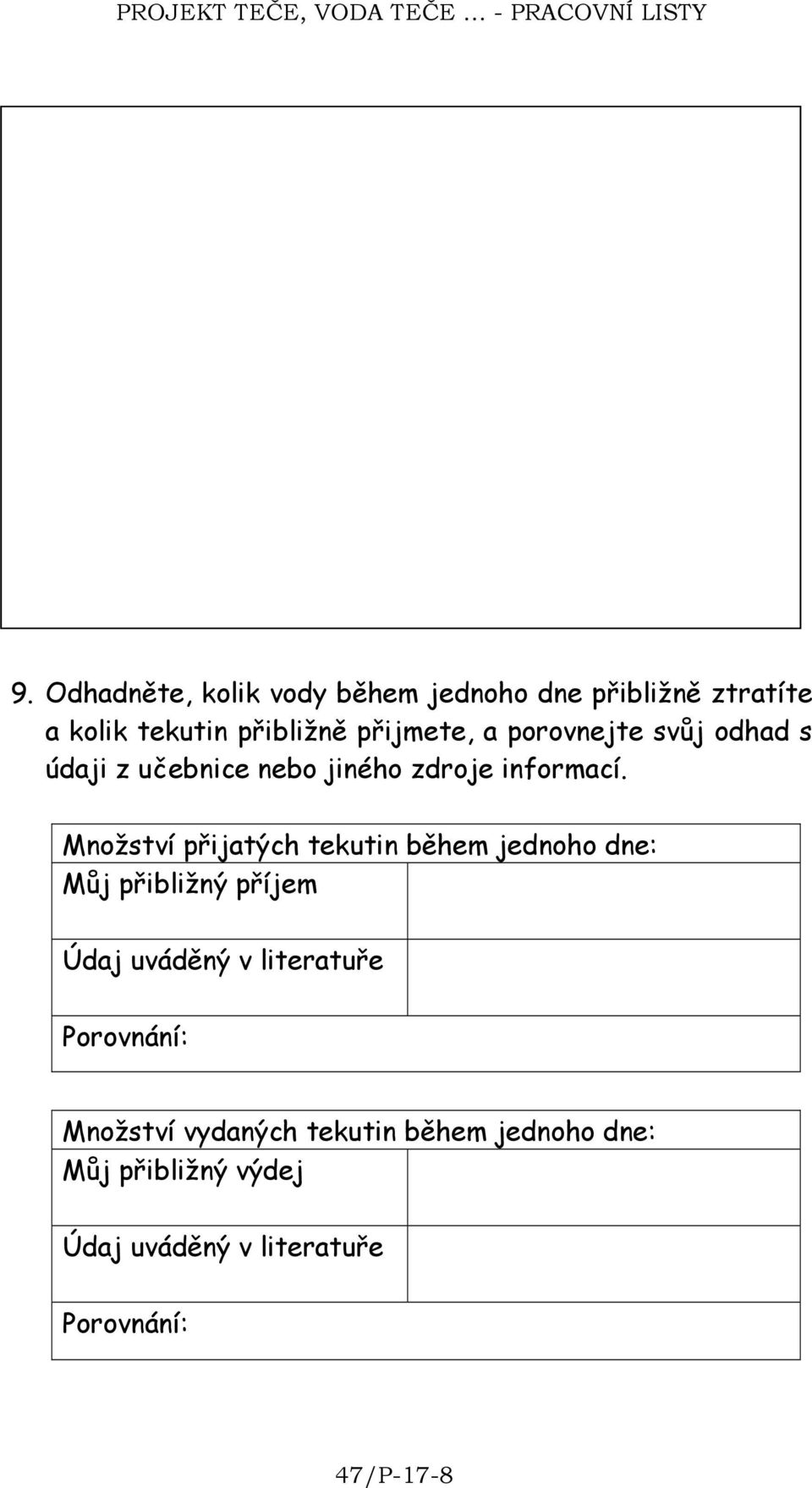 Množství přijatých tekutin během jednoho dne: Můj přibližný příjem Údaj uváděný v literatuře