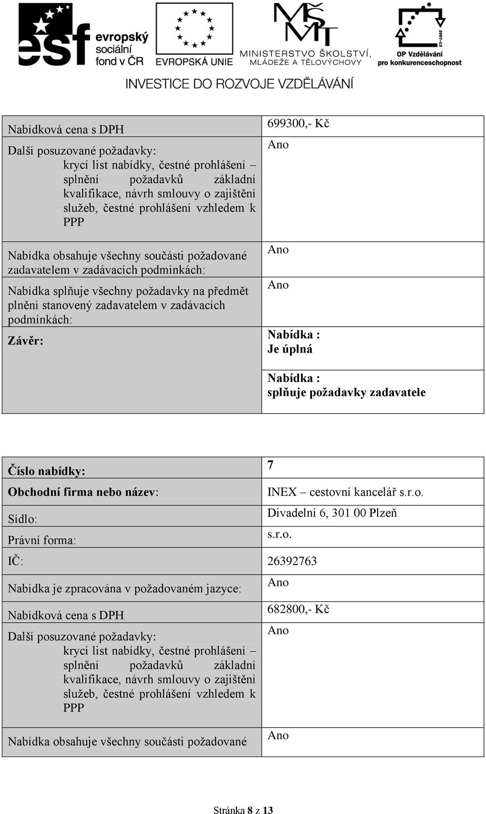 Divadelní 6, 301 00 Plzeň IČ: 26392763 Nabídka je zpracována v požadovaném jazyce: