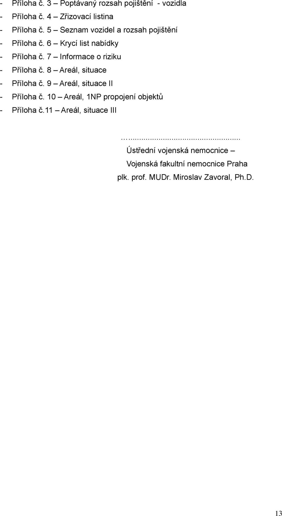 7 Informace o riziku - Příloha č. 8 Areál, situace - Příloha č. 9 Areál, situace II - Příloha č.