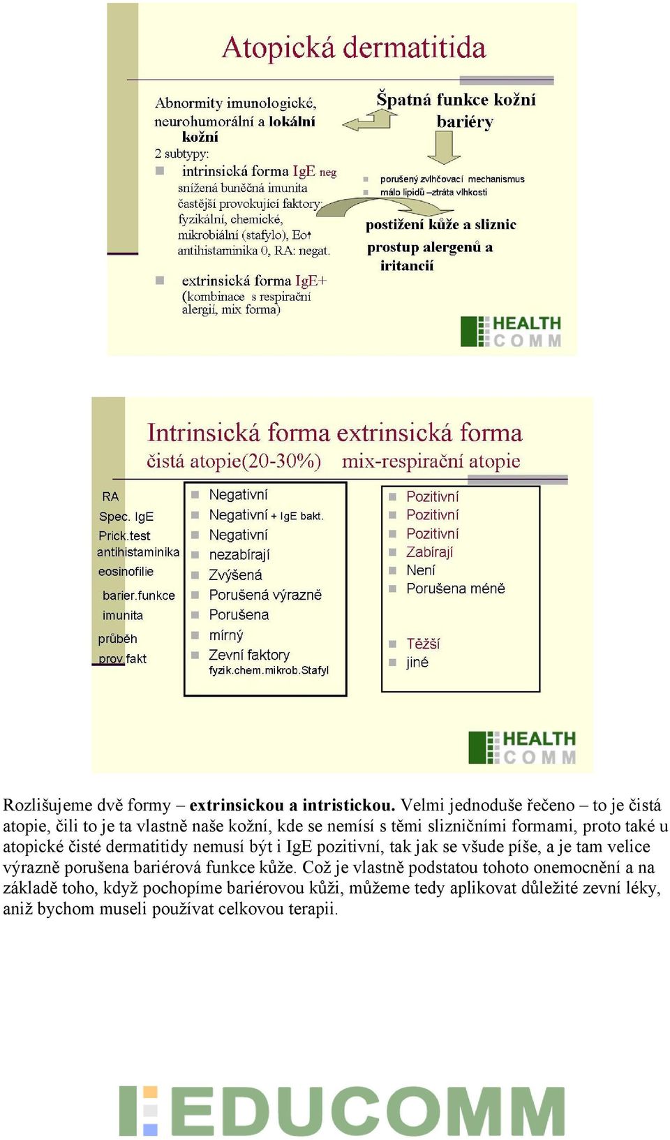 také u atopické čisté dermatitidy nemusí být i IgE pozitivní, tak jak se všude píše, a je tam velice výrazně porušena