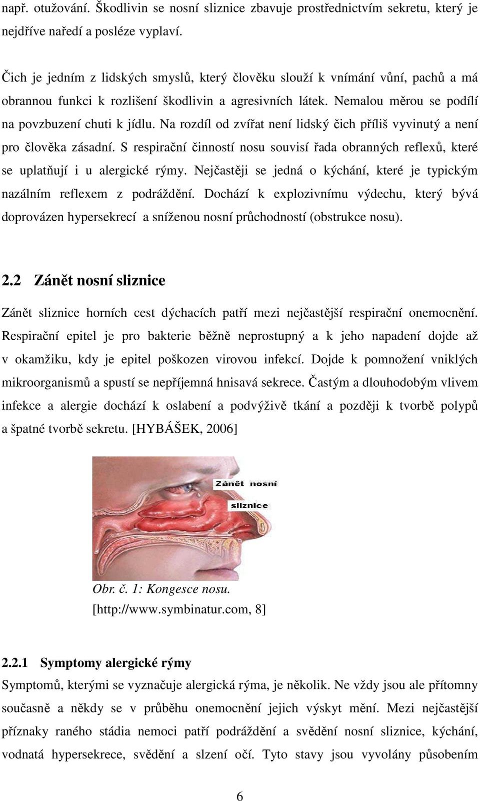 Na rozdíl od zvířat není lidský čich příliš vyvinutý a není pro člověka zásadní. S respirační činností nosu souvisí řada obranných reflexů, které se uplatňují i u alergické rýmy.