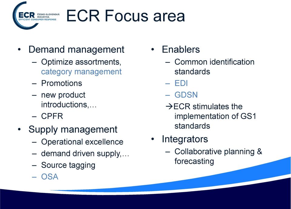 supply, Source tagging OSA Enablers Common identification standards EDI GDSN ECR