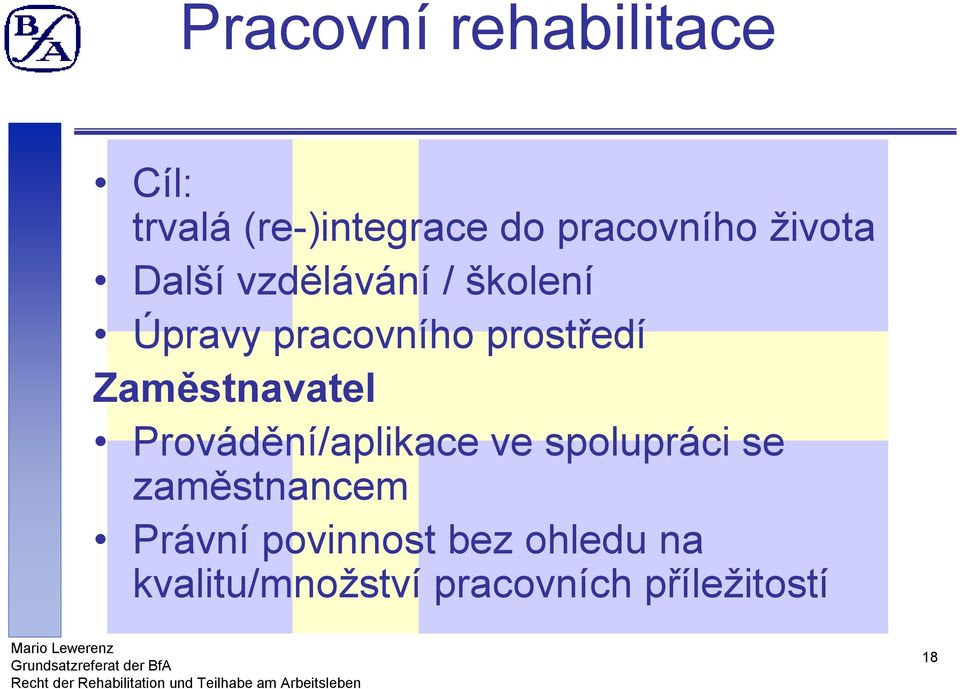 Zaměstnavatel Provádění/aplikace ve spolupráci se zaměstnancem