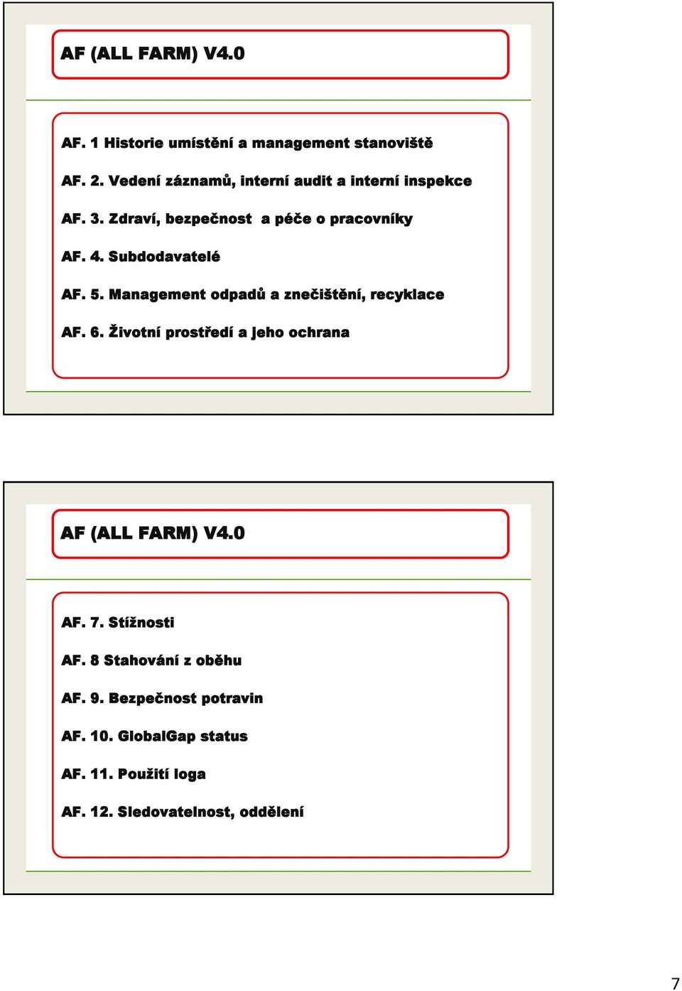 Subdodavatelé AF. 5. Management odpadů a znečištění, recyklace AF. 6.