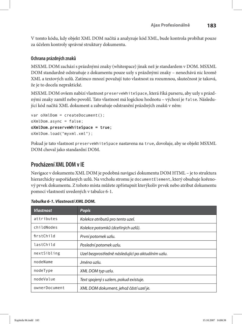 MSXML DOM standardně odstraňuje z dokumentu pouze uzly s prázdnými znaky nenechává nic kromě XML a textových uzlů.