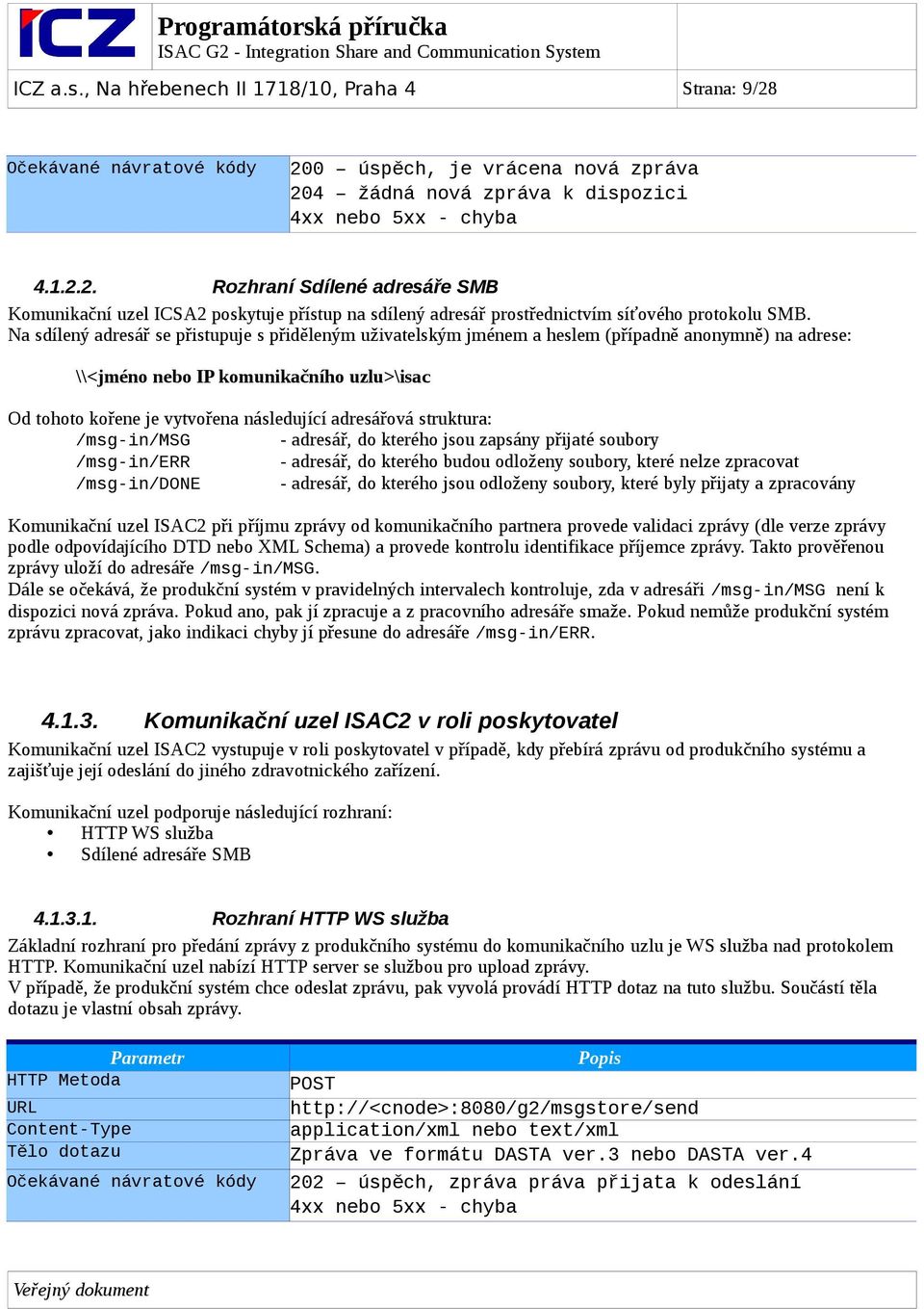 adresářová struktura: /msg-in/msg - adresář, do kterého jsou zapsány přijaté soubory /msg-in/err - adresář, do kterého budou odloženy soubory, které nelze zpracovat /msg-in/done - adresář, do kterého