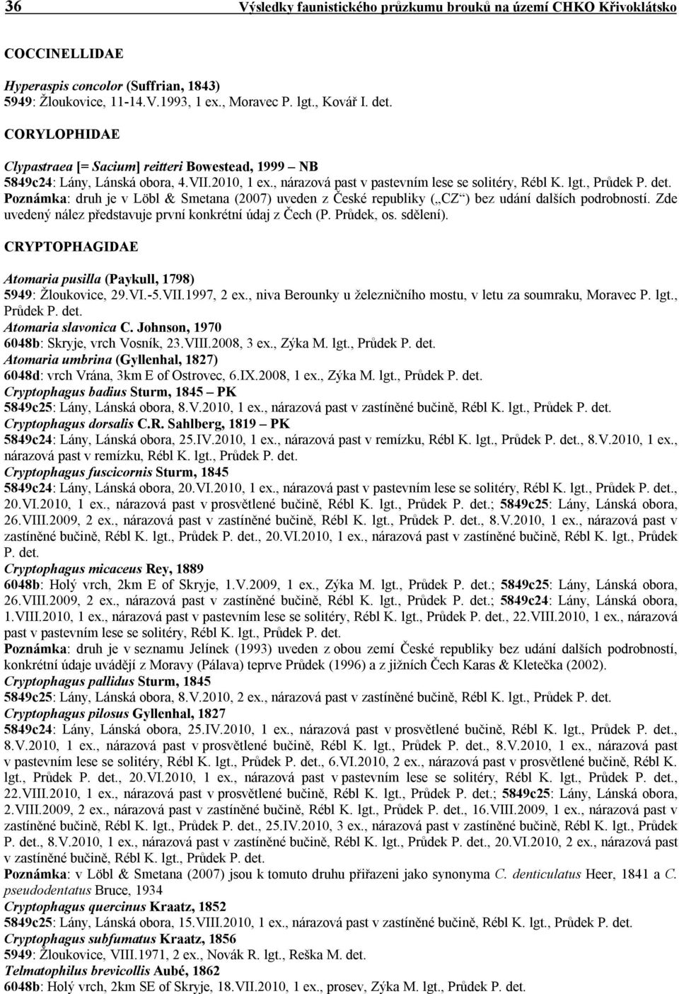 Poznámka: druh je v Löbl & Smetana (2007) uveden z České republiky ( CZ ) bez udání dalších podrobností. Zde uvedený nález představuje první konkrétní údaj z Čech (P. Průdek, os. sdělení).