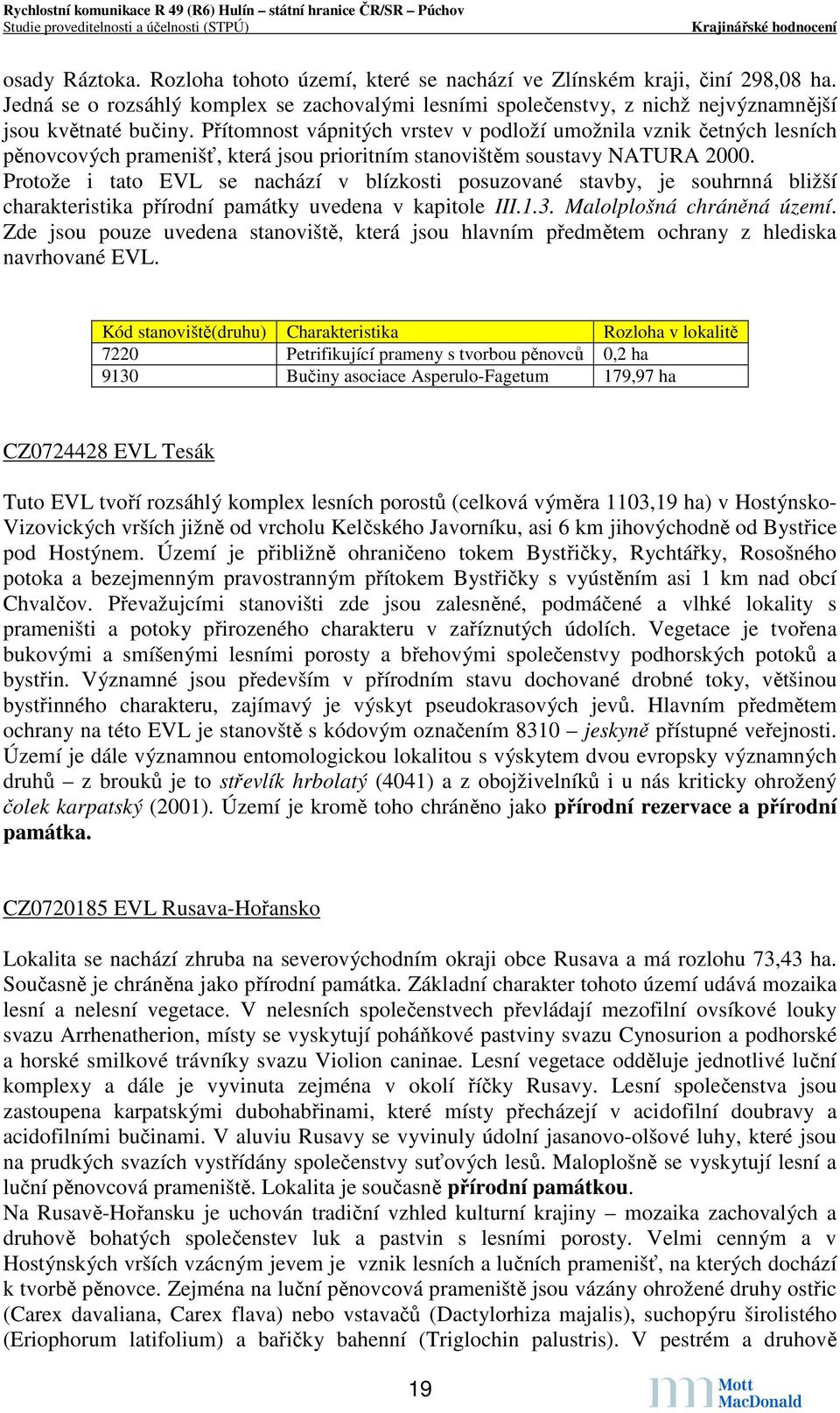 Protože i tato EVL se nachází v blízkosti posuzované stavby, je souhrnná bližší charakteristika přírodní památky uvedena v kapitole III.1.3. Malolplošná chráněná území.