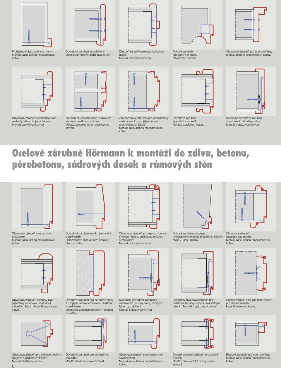 dvojitým falcem a omítkovou drážkou Zárubeň dvojitých dveří pro oboustranný směr otvírání s dvojitým falcem a omítkovou drážkou Obvodová zárubeň Speciální tvar profilu Montáž uzavřenou Dvoudílná