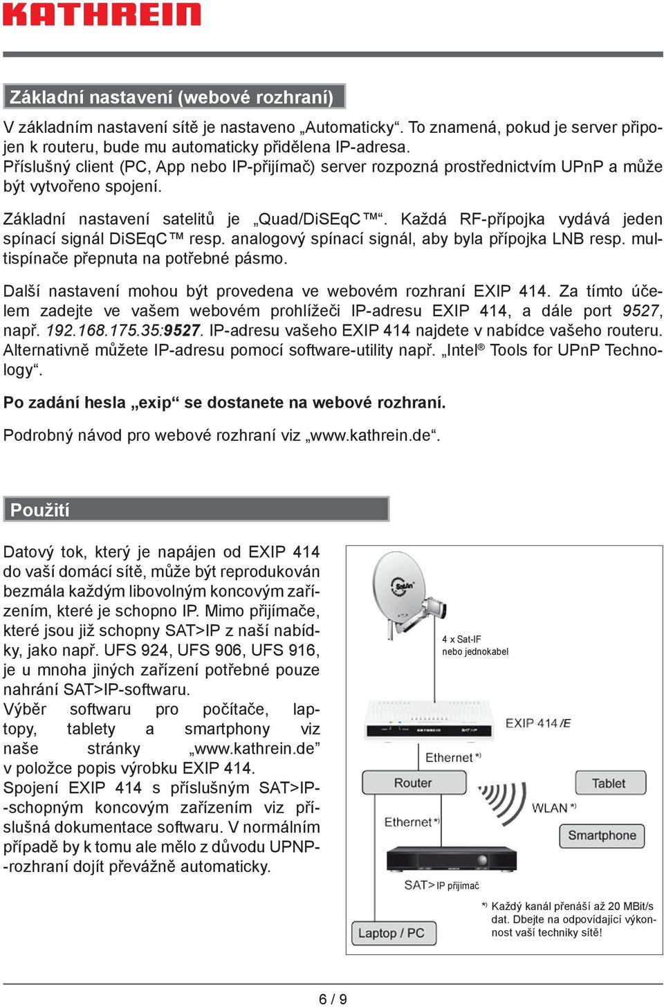 Každá RF-přípojka vydává jeden spínací signál DiSEqC resp. analogový spínací signál, aby byla přípojka LNB resp. multispínače přepnuta na potřebné pásmo.