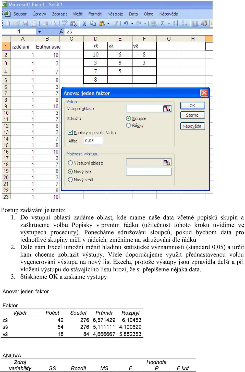 Ponecháme sdružování sloupců, pokud bychom data pro jednotlivé skupiny měli v řádcích, změníme na sdružování dle řádků. 2.