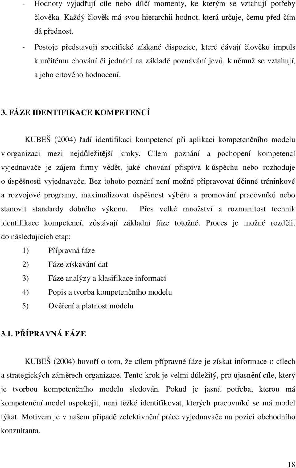 FÁZE IDENTIFIKACE KOMPETENCÍ KUBEŠ (2004) řadí identifikaci kompetencí při aplikaci kompetenčního modelu v organizaci mezi nejdůležitější kroky.