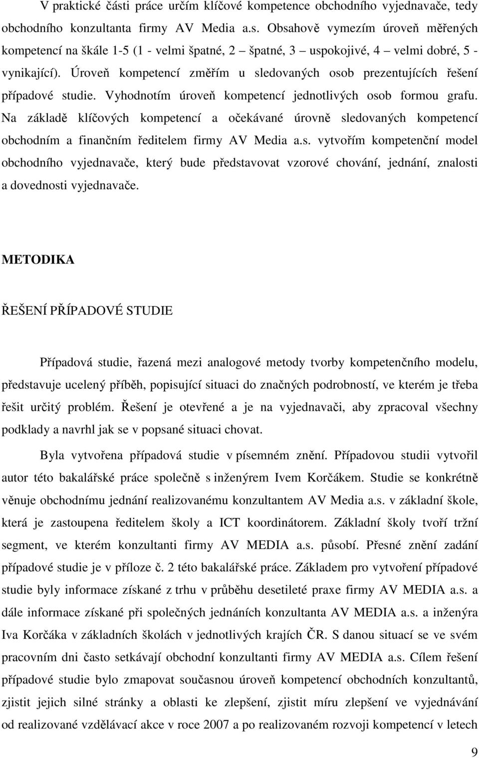 Na základě klíčových kompetencí a očekávané úrovně sledovaných kompetencí obchodním a finančním ředitelem firmy AV Media a.s. vytvořím kompetenční model obchodního vyjednavače, který bude představovat vzorové chování, jednání, znalosti a dovednosti vyjednavače.