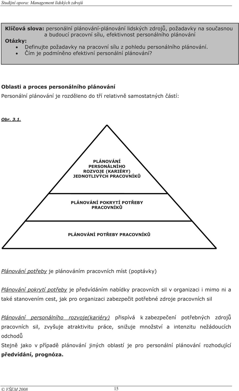 Oblasti a proces personálního plánování Personální plánování je rozdleno do tí relativn samostatných ástí: Obr. 3.1.