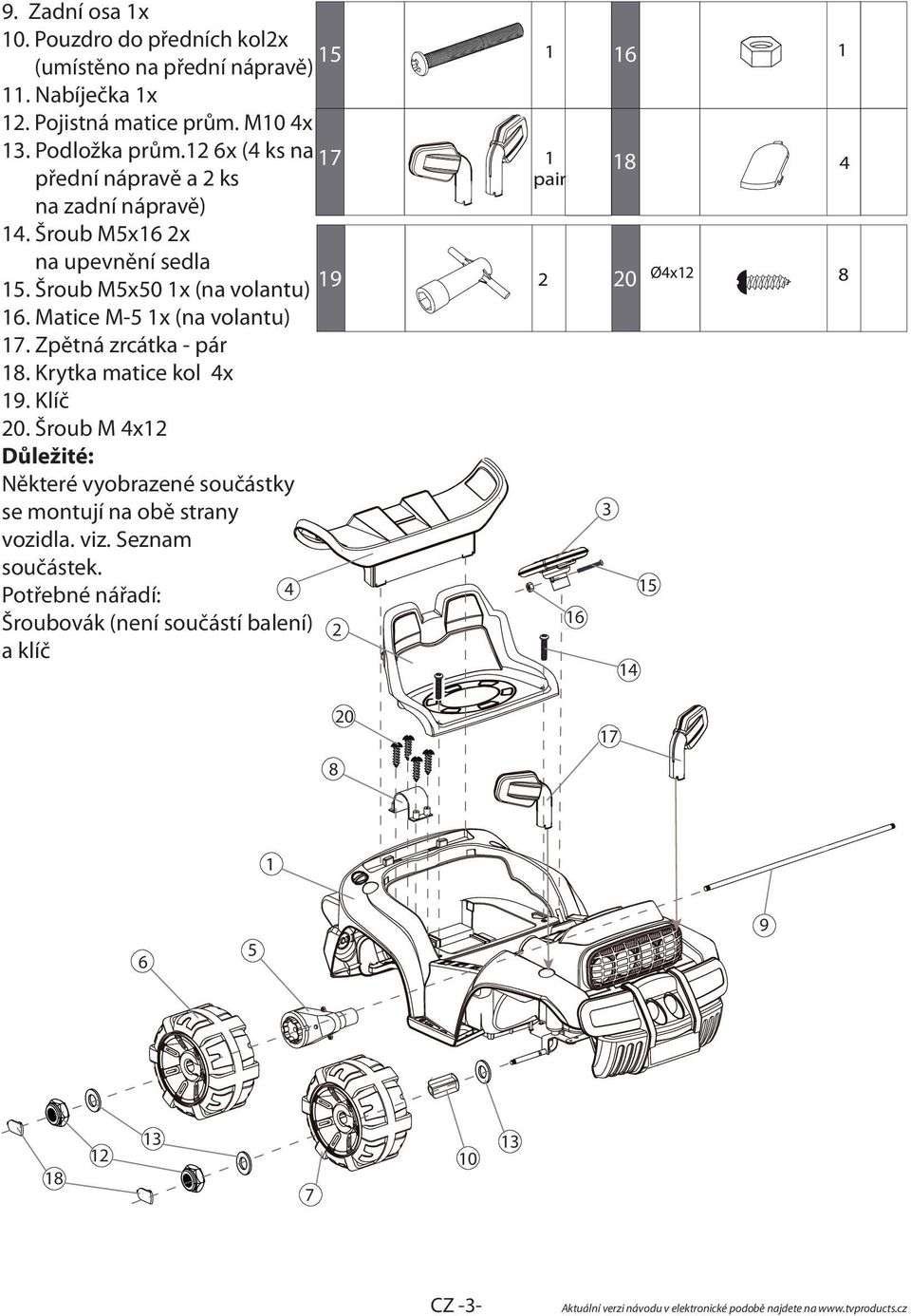 Matice M-5 1x (na volantu) 17. Zpětná zrcátka - pár 18. Krytka matice kol 4x 19. Klíč 20.