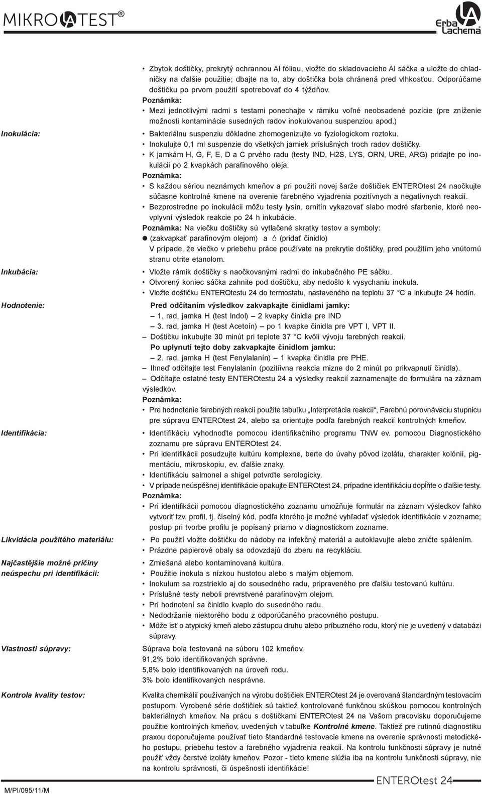 oznámka: ezi jednotlivými radmi s testami ponechajte v rámiku voľné neobsadené pozície (pre zníženie možnosti kontaminácie susedných radov inokulovanou suspenziou apod.