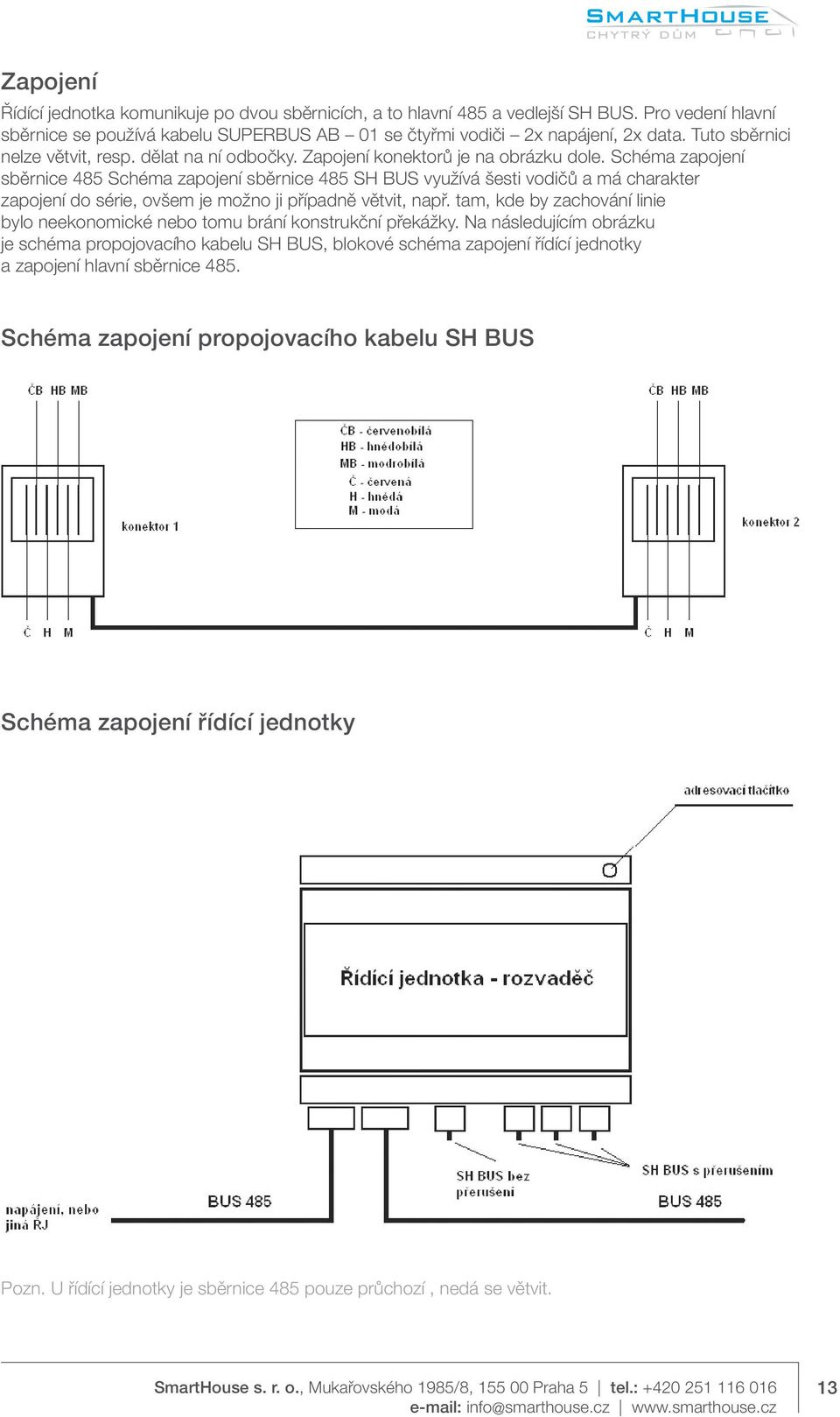 série, ovšem je možno ji případně větvit, např tam, kde by zachování linie bylo neekonomické nebo tomu brání konstrukční překážky Na následujícím obrázku je schéma propojovacího kabelu SH BUS,