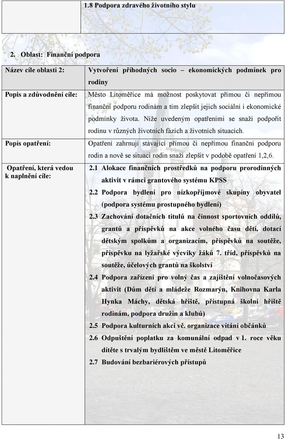 Litoměřice má možnost poskytovat přímou či nepřímou finanční podporu rodinám a tím zlepšit jejich sociální i ekonomické podmínky života.