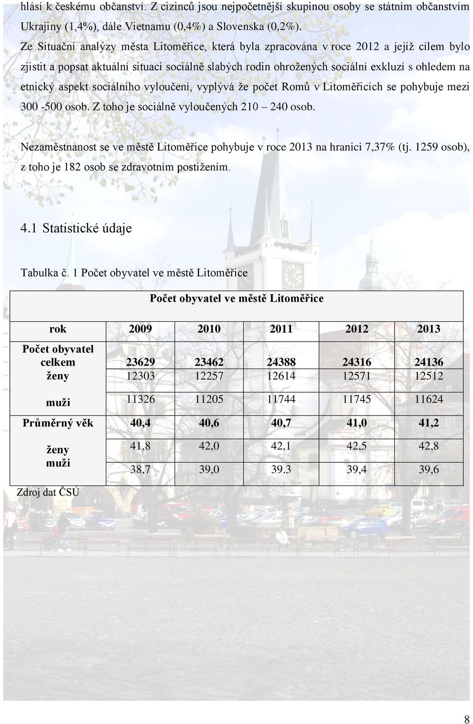 aspekt sociálního vyloučení, vyplývá že počet Romů v Litoměřicích se pohybuje mezi 300-500 osob. Z toho je sociálně vyloučených 210 240 osob.