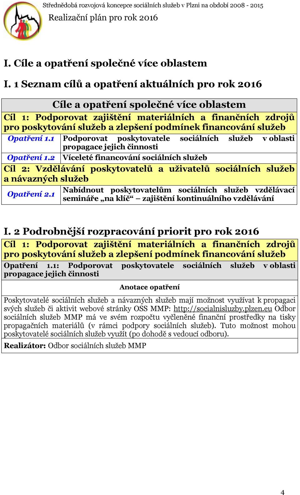 financování služeb Opatření 1.1 Podporovat poskytovatele sociálních služeb v oblasti propagace jejich činnosti Opatření 1.