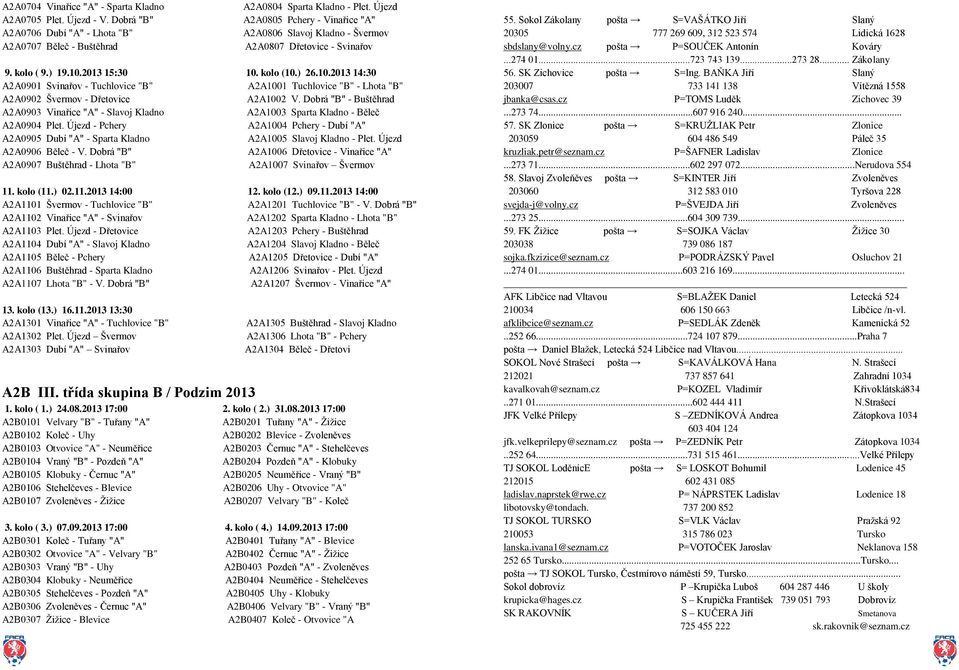 ) 26.10.2013 14:30 A2A0901 Svinařov - Tuchlovice "B" A2A1001 Tuchlovice "B" - Lhota "B" A2A0902 Švermov - Dřetovice A2A1002 V.