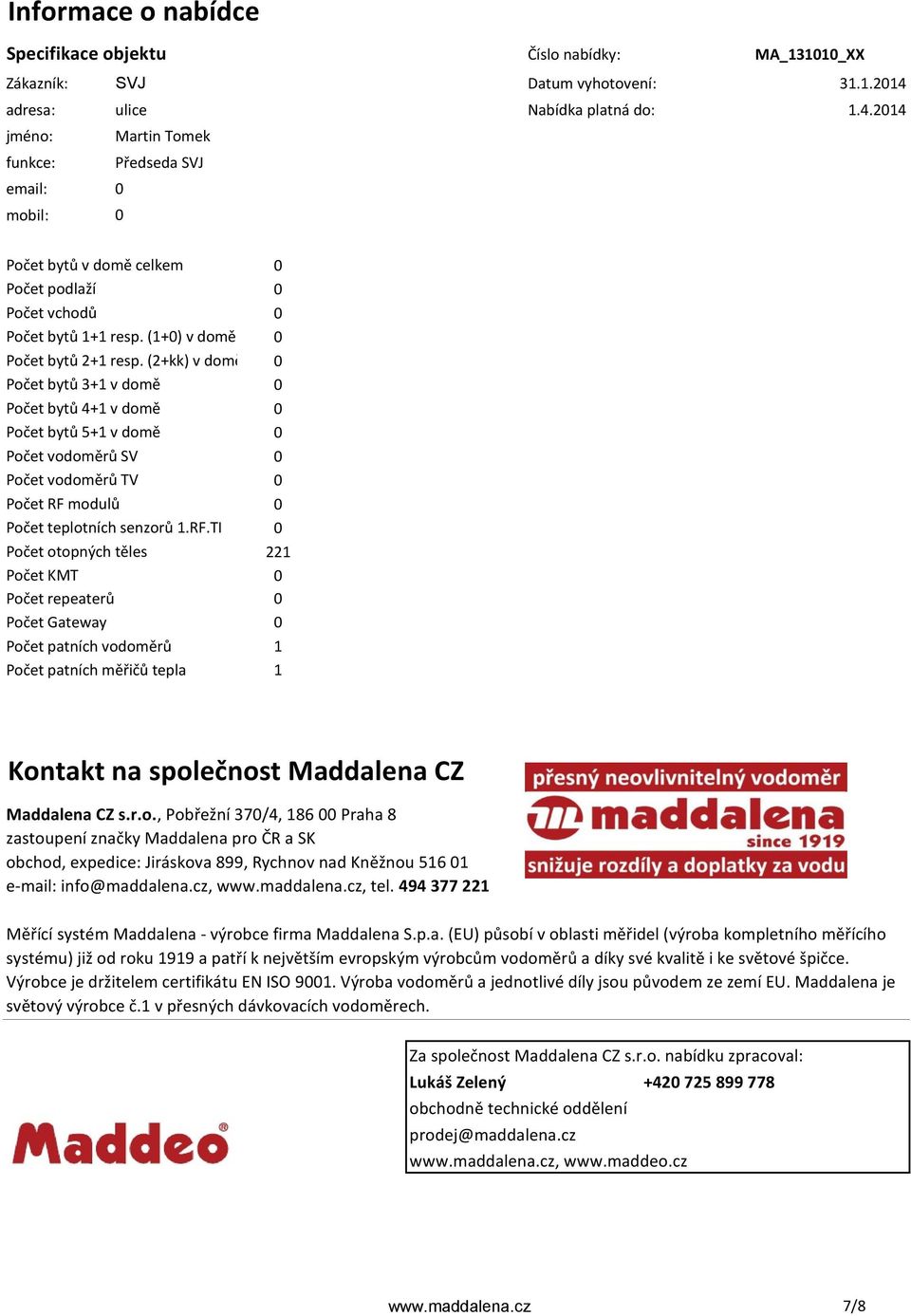 (1+) v domě Počet bytů 2+1 resp. (2+kk) v domě Počet bytů 3+1 v domě Počet bytů 4+1 v domě Počet bytů 5+1 v domě Počet vodoměrů SV Počet vodoměrů TV Počet RF 